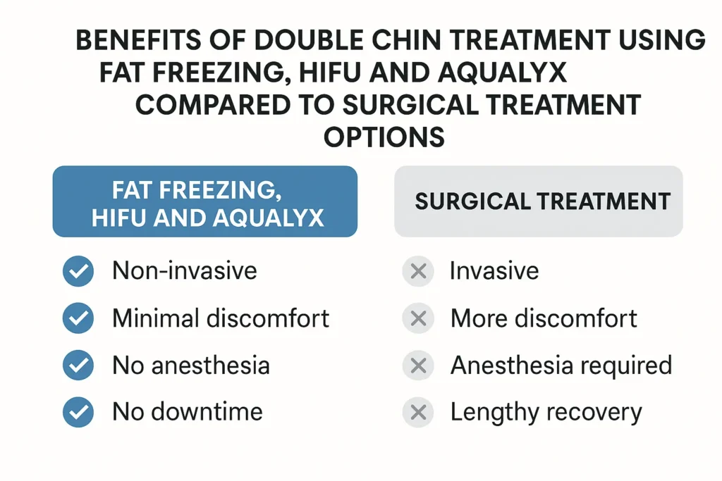 Graphic about the benefits of double chin treatment Custom House - from LA LIPO
