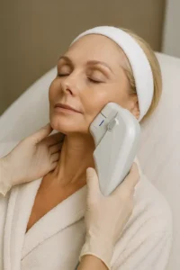 Woman receiving HIFU non surgical facelift treatment Custom House