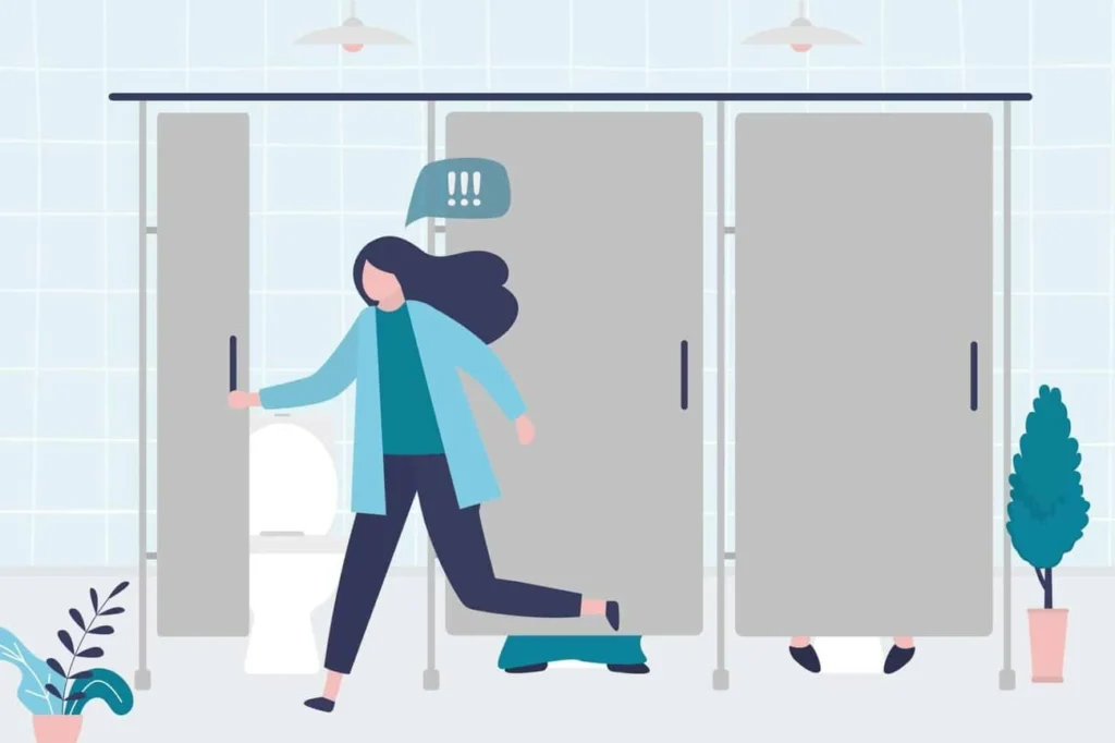graphic of Urine incontinence Custom House woman running to the toilet.